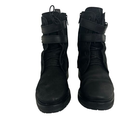 Allsaints Combat Double Strap Buckle Black Lace Up Side Zipper Boots Size 39 9 - Picture 2 of 9